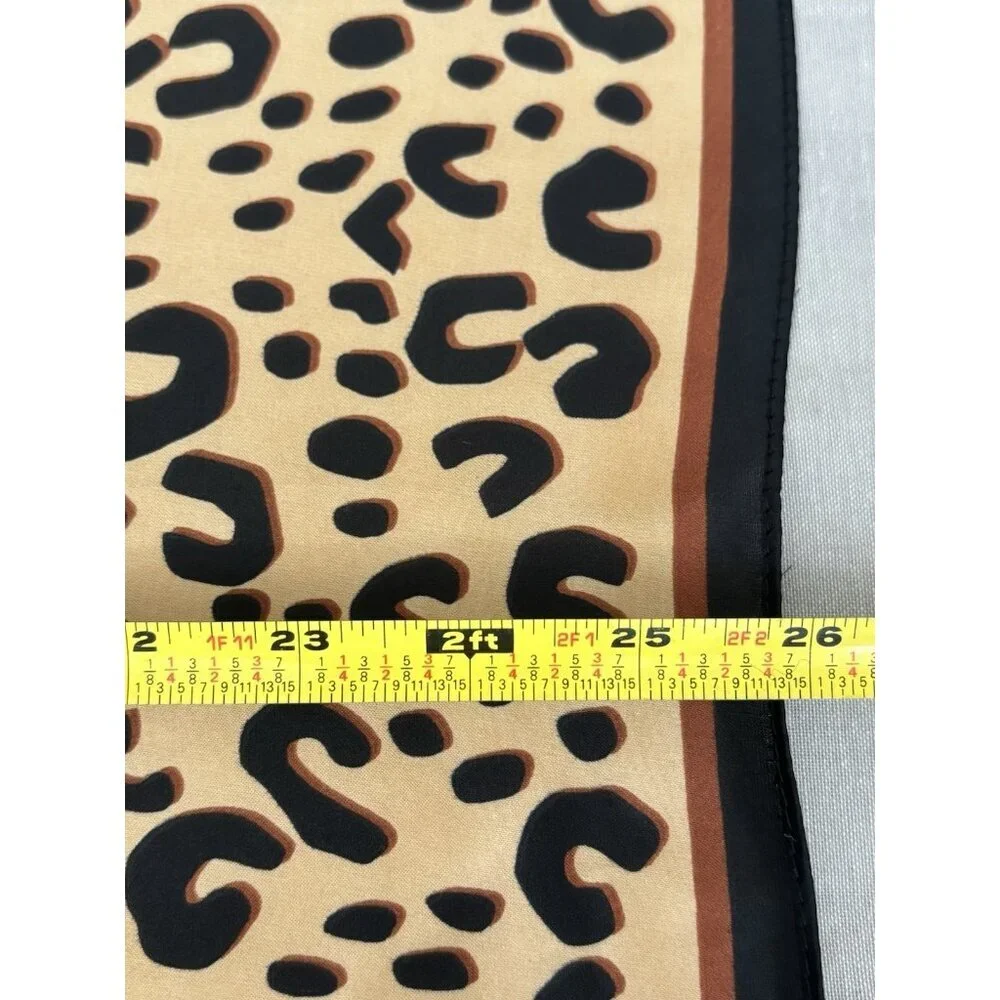 Elegant Leopard Print Design Scarf 26” Square Black & Brown Silky Smooth